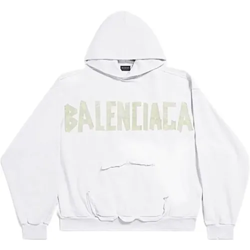 Hoodies, male, , Size: XS Oversized Unisex Hoodie with Distressed Logo - Balenciaga - Modalova