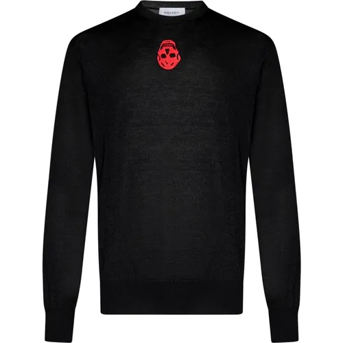 Schwarzer Pullover mit Skull Design aus Wollmischung - alexander mcqueen - Modalova