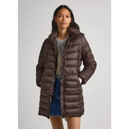 Long Quilted Jacket with Removable Hood , female, Sizes: M, L, XL - Pepe Jeans - Modalova