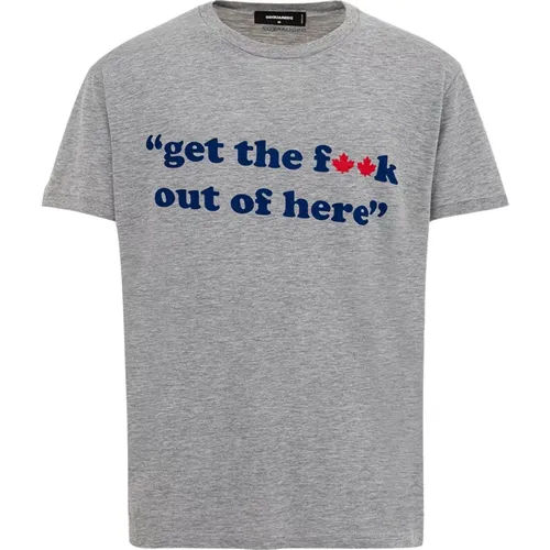 Cotton T-Shirt with 'Get the f**k..' Print , male, Sizes: M - Dsquared2 - Modalova