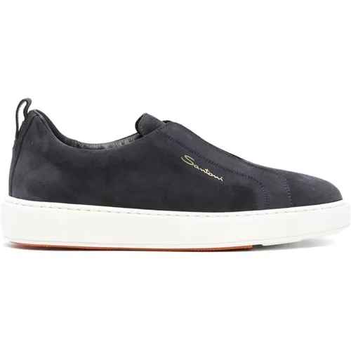 Sneakers, male, , Size: 10 US Navy Slip-On Sneaker - Santoni - Modalova