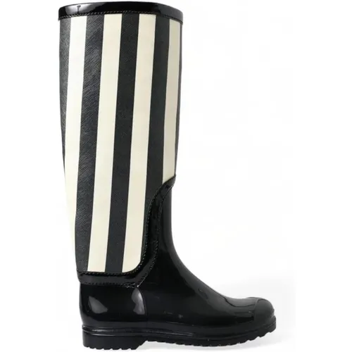 High Boots, female, , Size: 5 US Striped Rubber Knee High Flat Boots - Dolce & Gabbana - Modalova