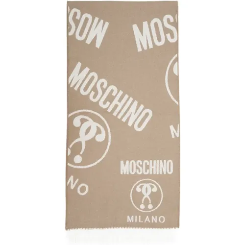 Logo Fringed Wool Scarf , male, Sizes: ONE SIZE - Moschino - Modalova