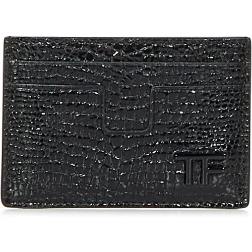 Wallets & Cardholders, male, , Size: ONE SIZE Lizard-Print Leather Wallet - Tom Ford - Modalova