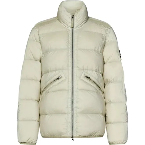 Creamy White High Collar Coat , male, Sizes: L, S - Stone Island - Modalova