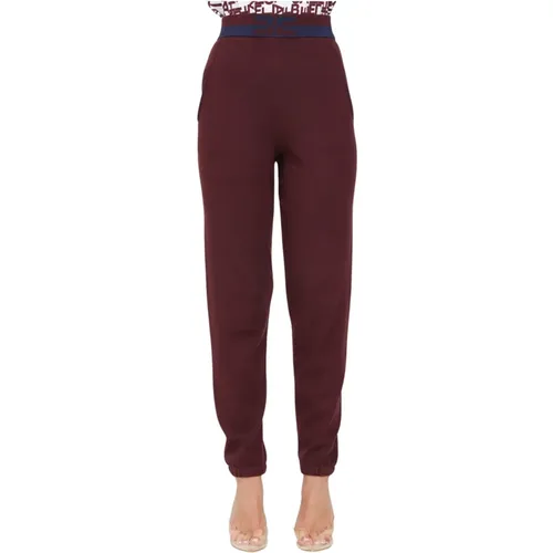 Sweatpants, female, , Size: XL Bordeaux Bicolor Striped Sweatpants - Elisabetta Franchi - Modalova