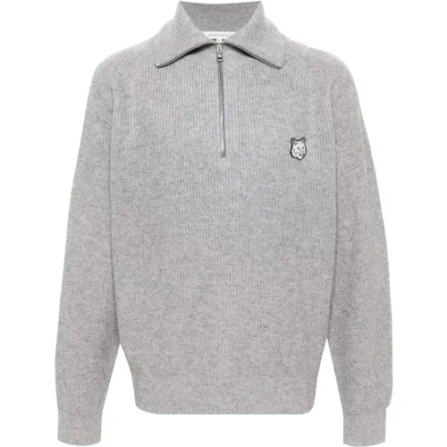 Grey Sweater with Fox Motif , male, Sizes: S - Maison Kitsuné - Modalova