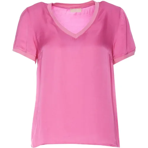 Fuchsia V-Ausschnitt T-Shirt , Damen, Größe: S - Liu Jo - Modalova