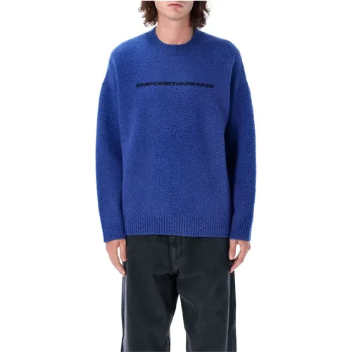 Blauer Logo Strickpullover Aw24 - Emporio Armani - Modalova