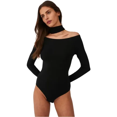 Schwarzer Bodysuit mit asymmetrischem Ausschnitt , Damen, Größe: XS - Undress Code - Modalova