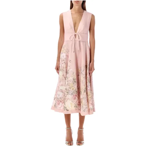 Pink Floral Midi Dress , female, Sizes: M - Zimmermann - Modalova