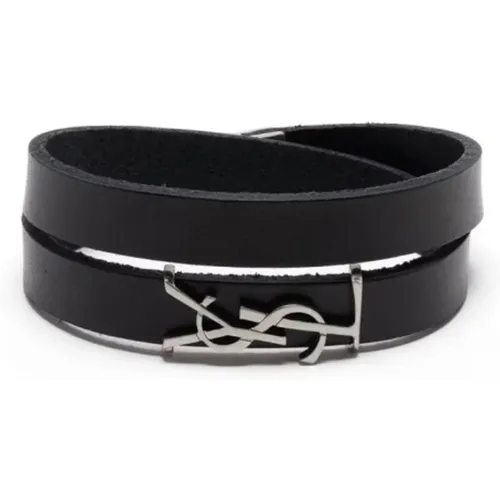 Bracelets, male, , Size: S Logo Leather Wrap Bracelet - Saint Laurent - Modalova