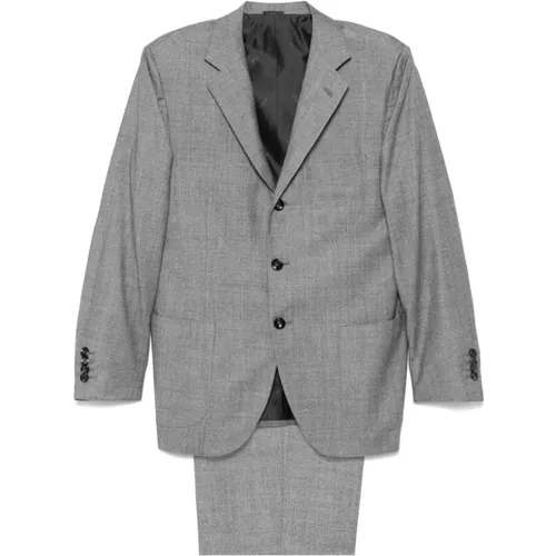 Single Breasted Suits, male, , Size: XL Grey Wool Blazer and Trousers Set - Kiton - Modalova