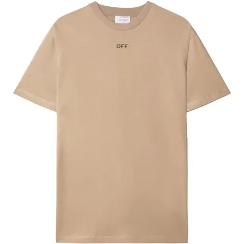 Beiger T-Shirt mit gesticktem Logo , Herren, Größe: S - Off White - Modalova