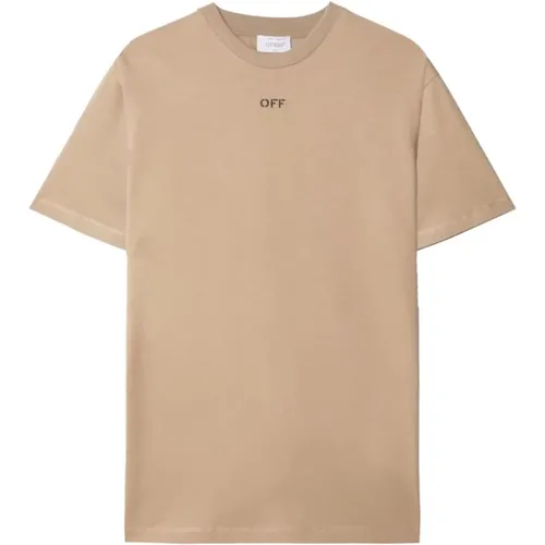 Beiger T-Shirt mit gesticktem Logo , Herren, Größe: 2XL - Off White - Modalova