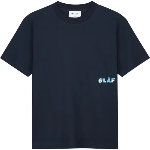 Watercolor Logo Slub T-Shirt Navy , male, Sizes: L, M, S - Olaf Hussein - Modalova