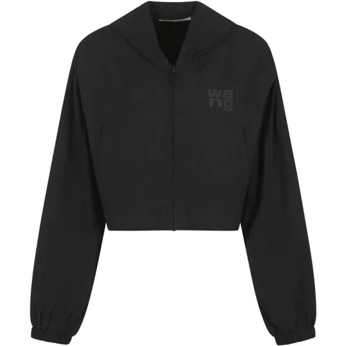 Schwarze Kapuzen-Cropped-Zip-Jacke - alexander wang - Modalova