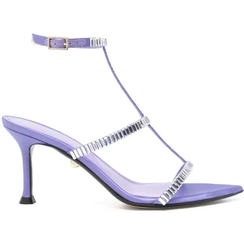 Lilac Crystal Stiletto Sandals , female, Sizes: 7 UK, 6 UK, 5 UK, 4 UK - Alevi Milano - Modalova