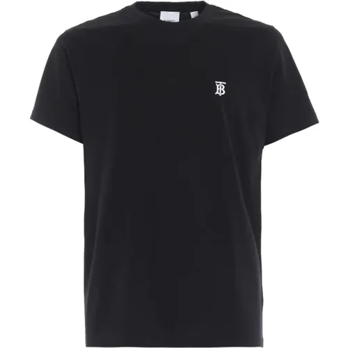 Schwarzes T-Shirt mit gesticktem Logo - Burberry - Modalova