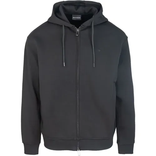 Schwarzer Hoodie Mit Reißverschluss , Herren, Größe: M - Emporio Armani - Modalova