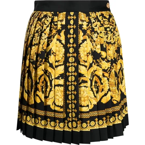 Short Skirts, female, , Size: S Baroque Print Pleated Skirt - Versace - Modalova