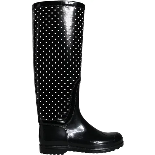 Rain Boots, female, , Size: 5 US Polka Dot Rubber Knee High Boots - Dolce & Gabbana - Modalova