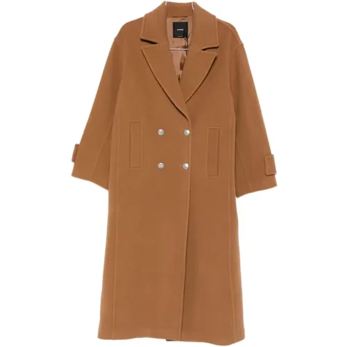 Double-Breasted Coats, female, , Size: S Elegant Marrone Coat Aw25 - pinko - Modalova