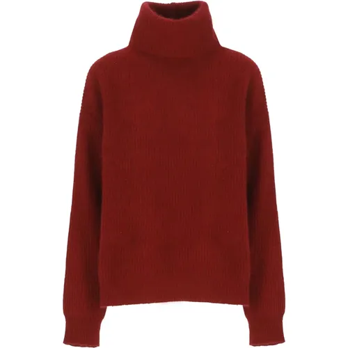 Roter Pullover mit hohem Kragen und gerippten Details , Damen, Größe: S - UMA WANG - Modalova