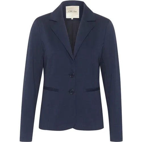 Blazers, female, , Size: L Navy Blazer with Fine Collar - Cream - Modalova