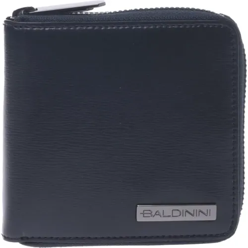 Wallet with zip in dark palmellato leather , male, Sizes: ONE SIZE - Baldinini - Modalova