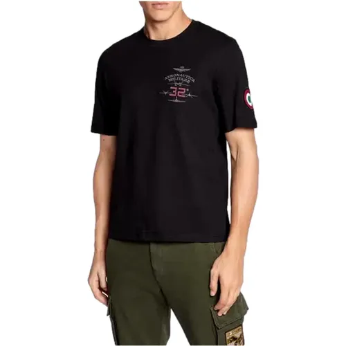 Herren T-Shirt aus Baumwolle mit Stickereien und Drucken - aeronautica militare - Modalova