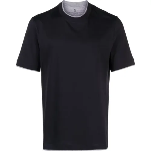 Blaues T-Shirt mit grauem Rand von , Herren, Größe: M - BRUNELLO CUCINELLI - Modalova