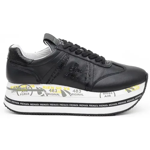 Schwarze Ledersneakers mit Fersendetail , Damen, Größe: 37 EU - Premiata - Modalova