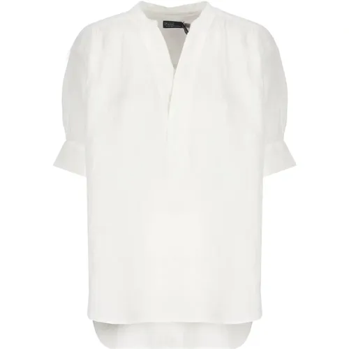 Weiße Leinen V-Ausschnitt Shirt Frau - Ralph Lauren - Modalova