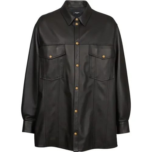 Leather overshirt Balmain - Balmain - Modalova