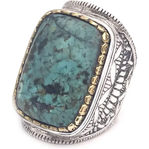 Rectangular African Turquoise Silver Ring , unisex, Sizes: 58 MM - Jalan Jalan - Modalova