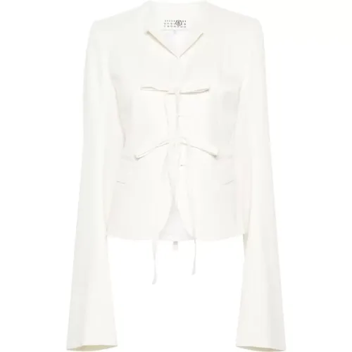 Blazers, female, , Size: M Italian Twill Blazer with Extra-Long Sleeves - MM6 Maison Margiela - Modalova