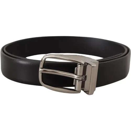 Belts, male, , Size: 80 CM Chrome Logo Buckle Leather Belt - Dolce & Gabbana - Modalova