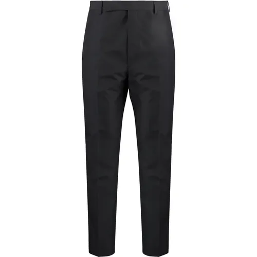 Slim-fit Trousers, male, , Size: M Slim-fit Cotton Blend Trousers with Satin Details - Prada - Modalova