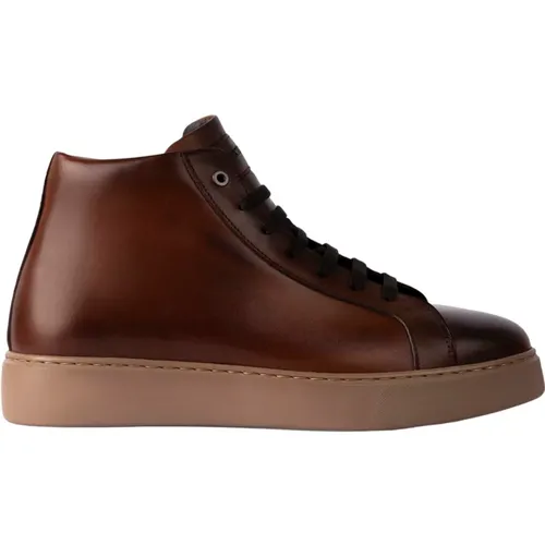 Braune Leder Schnür-High-Top-Sneakers - Exton - Modalova