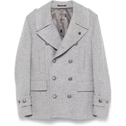 Double-Breasted Coats, male, , Size: L Heather Grey Wool Blend Coat - Gabriele Pasini - Modalova