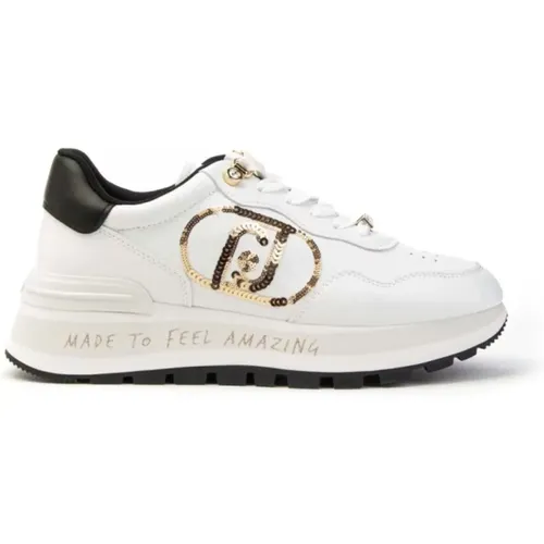 Erstaunliche 20 Weiße/Goldene Pailletten-Logo Sneakers - Liu Jo - Modalova