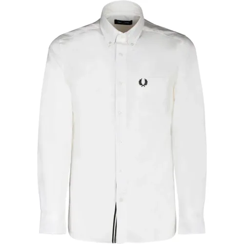 Weißes Baumwollhemd mit Knopfkragen , Herren, Größe: M - Fred Perry - Modalova
