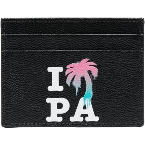 Wallets & Cardholders, male, , Size: ONE SIZE Graphic Leather Card Holder - Palm Angels - Modalova