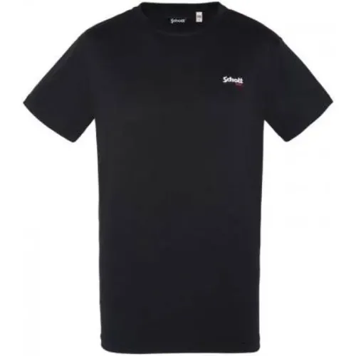 Besticktes Logo Baumwoll T-Shirt , Herren, Größe: L - Schott NYC - Modalova