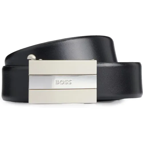 Belts, male, , Size: ONE SIZE Leather Belt with Branded Buckle - Hugo Boss - Modalova