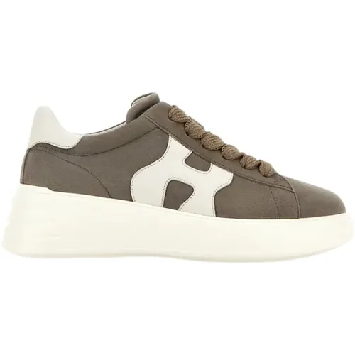 Braune Wildleder-Sneakers mit Wellenförmiger Seite , Damen, Größe: 36 1/2 EU - Hogan - Modalova