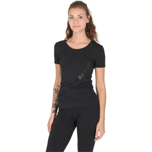 Schwarzes Baumwollmischung T-Shirt , Damen, Größe: XS - Love Moschino - Modalova