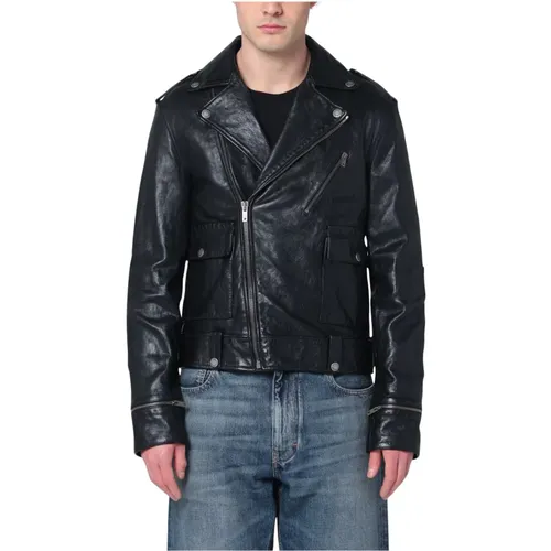 Light Jackets, male, , Size: M Leather Biker Jacket - Golden Goose - Modalova