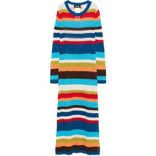 Knitted Dresses, female, , Size: XS Blue Stripe Crew Neck Long Sleeve Dress - Dsquared2 - Modalova